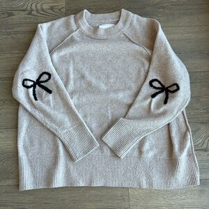 Aerie Cream Sweater with Black Bow Accents
